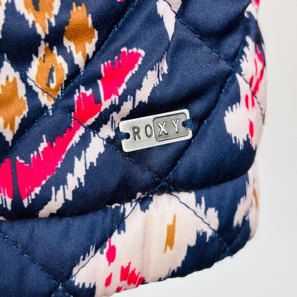 Y2K Roxy quilted jacket S Ikat mixed print boho blue pink full zip Patchwork - Picture 5 of 14